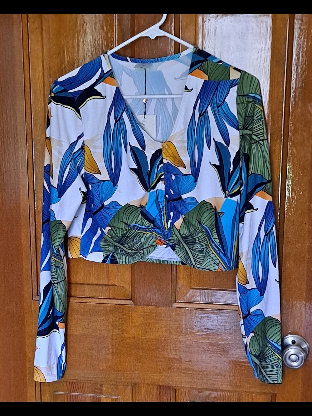 Calia Ruched Rashguard  Botanical Print Swim Crop Top - V-Neck Size XL